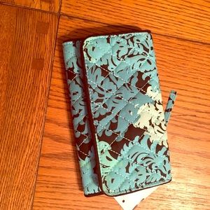 Teal quilted billfold-style wallet